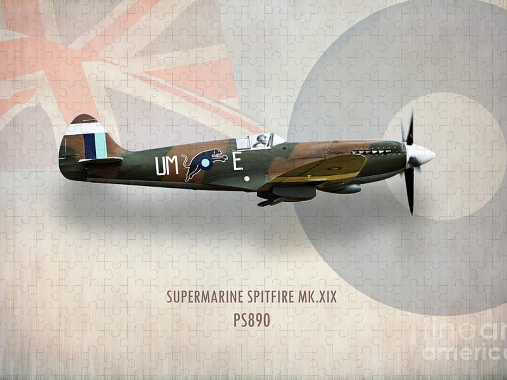 Spitfire Jigsaw Puzzle featuring the digital art Supermarine Spitfire Mk XIX PS890 by Airpower Art