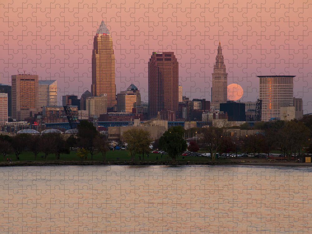 Super Moon Jigsaw Puzzle featuring the photograph SuperMoon Over Cleveland by Ann Bridges