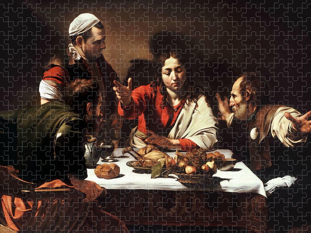 Caravaggio Jigsaw Puzzle featuring the painting Supper at Emmaus by Caravaggio