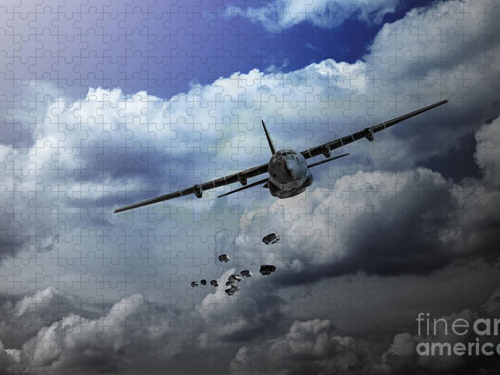 C130 Hercules Jigsaw Puzzle featuring the digital art Supply Drop by Airpower Art