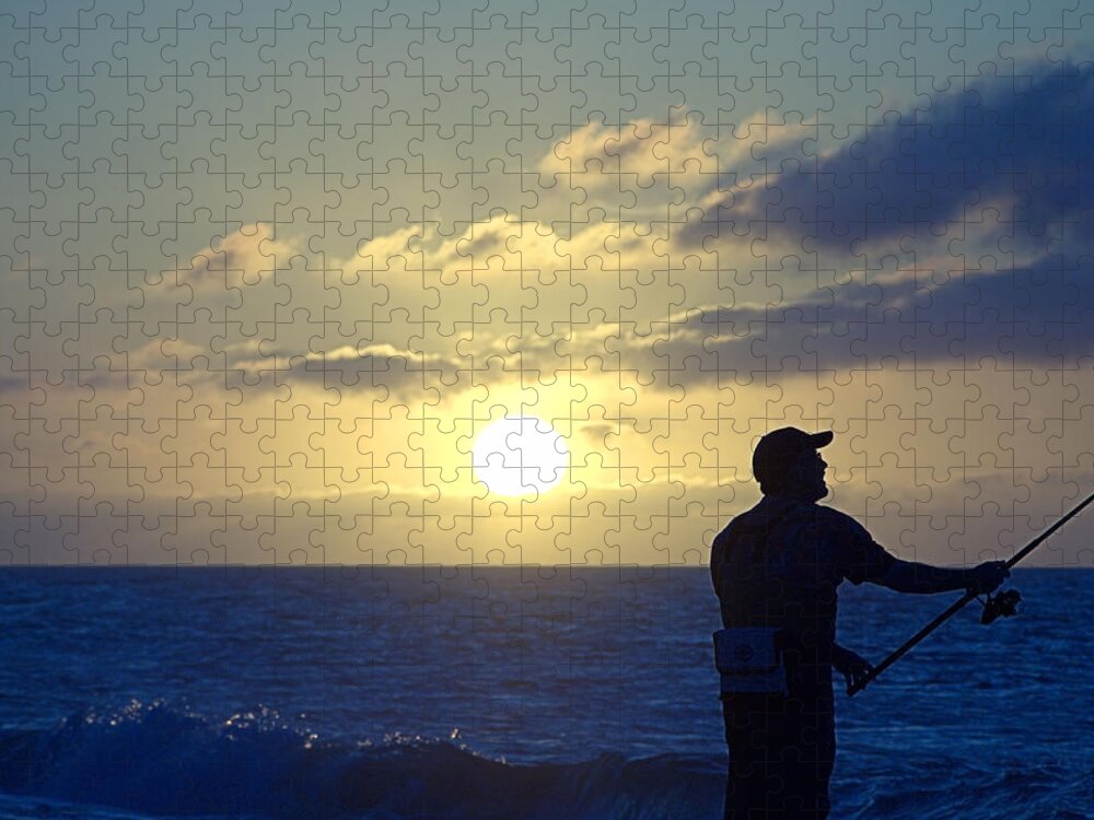 Surfcasting Jigsaw Puzzle featuring the photograph Surfcasting by Newwwman