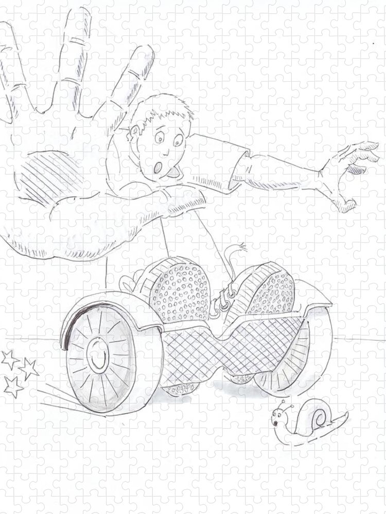 Swegway Jigsaw Puzzle featuring the drawing Swegway Hoverboard Emergency Stop Cartoon by Mike Jory