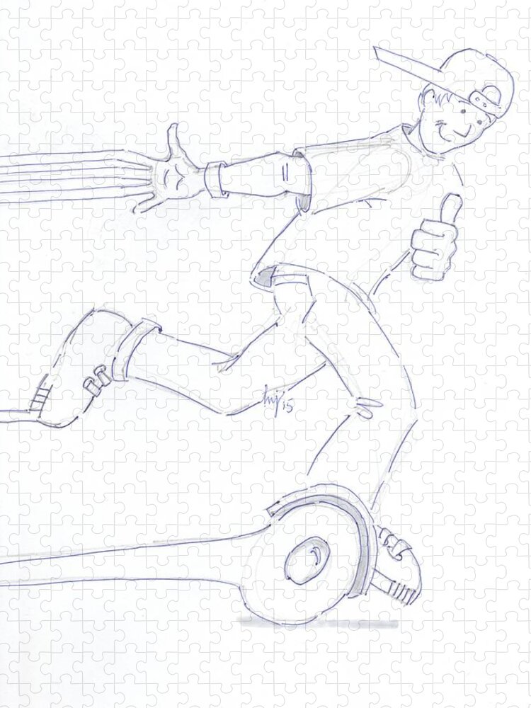 Swegway Jigsaw Puzzle featuring the drawing Swegway Hoverboard Fun Cartoon by Mike Jory