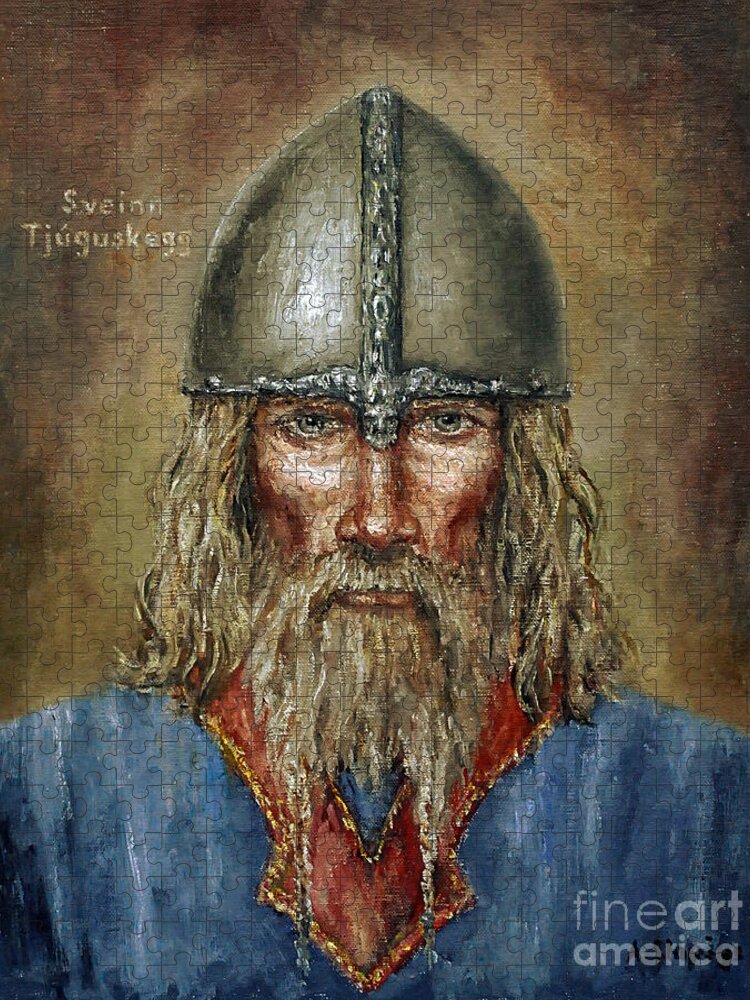 Viking Jigsaw Puzzle featuring the painting Sweyn Forkbeard by Arturas Slapsys