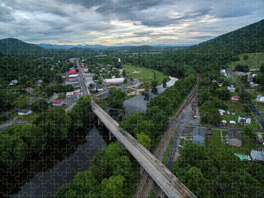 Buchanan Jigsaw Puzzle featuring the photograph Swinging Bridge Sunset by Star City SkyCams