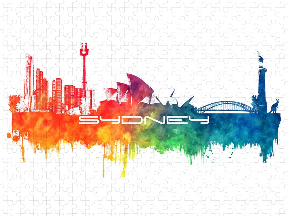 Sydney Jigsaw Puzzle featuring the digital art Sydney skyline city color by Justyna Jaszke JBJart