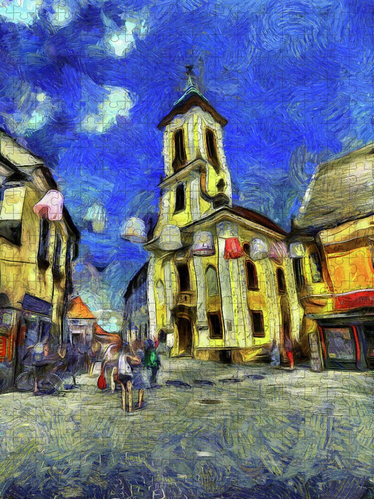 Impressionist Jigsaw Puzzle featuring the mixed media Szentendre Town Budapest Van Gogh by David Pyatt