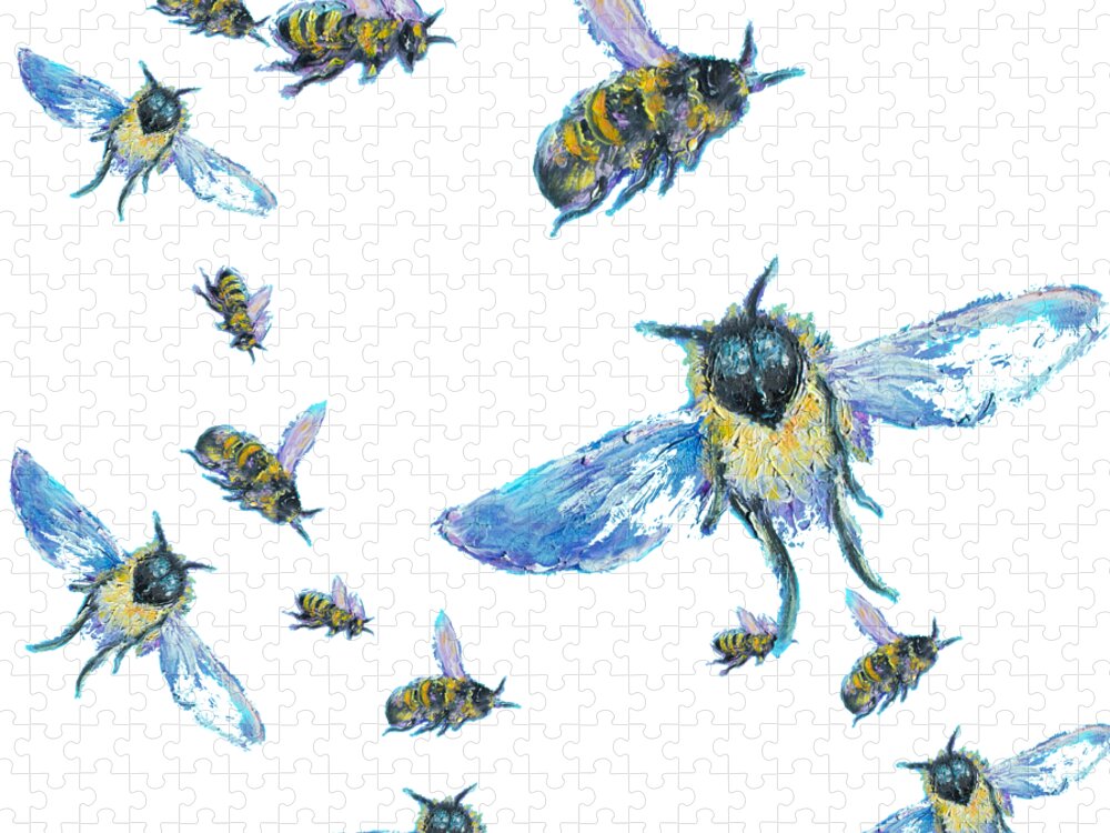Bees Jigsaw Puzzle featuring the painting T-Shirt with bees design by Jan Matson