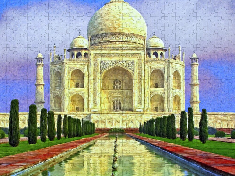 Taj Mahal Jigsaw Puzzle featuring the painting Taj Mahal Morning by Dominic Piperata