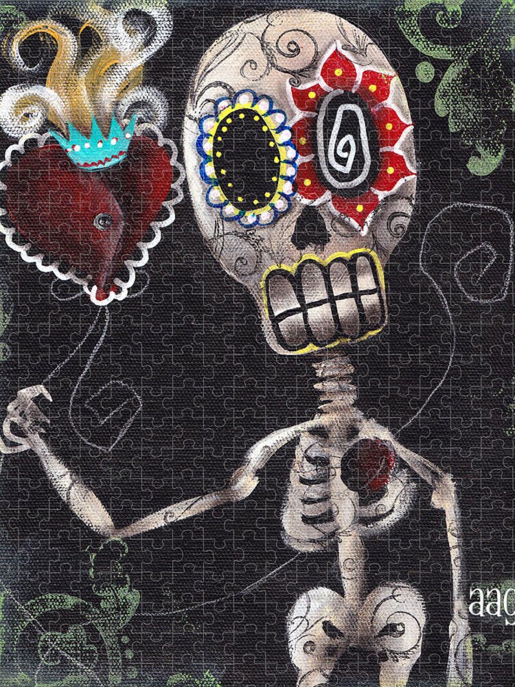 Day Of The Dead Jigsaw Puzzle featuring the painting Take my Heart by Abril Andrade