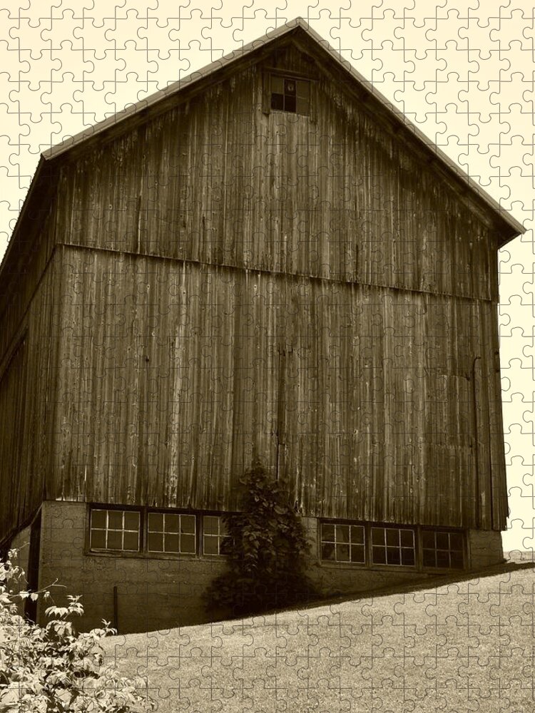 Barn Jigsaw Puzzle featuring the digital art Tall Barn on Hillside by Robert Habermehl
