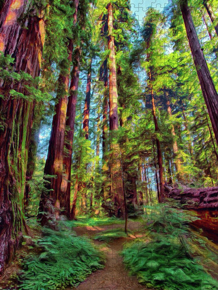 California Jigsaw Puzzle featuring the digital art Tall Warriors - California Redwoods AP by Dan Carmichael
