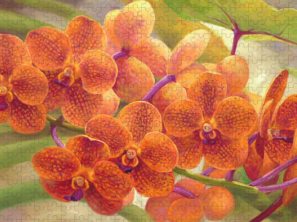 Botanicals Jigsaw Puzzle featuring the painting Tangerine Vanda by Laurie Snow Hein