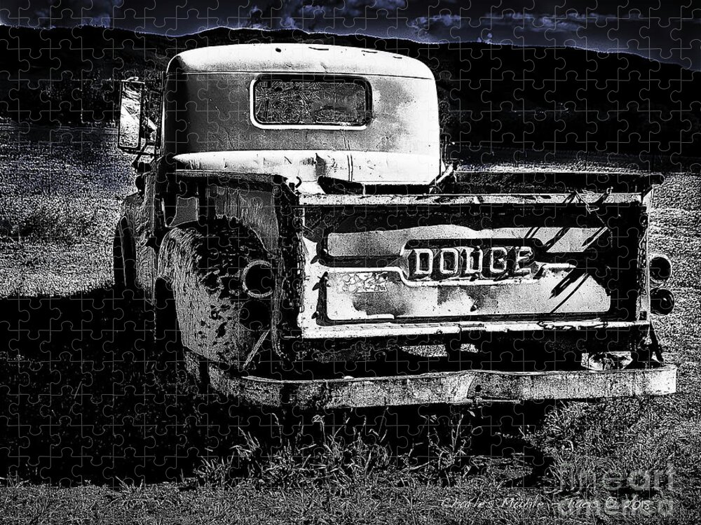 Santa Jigsaw Puzzle featuring the photograph Taos Dodge B-W by Charles Muhle