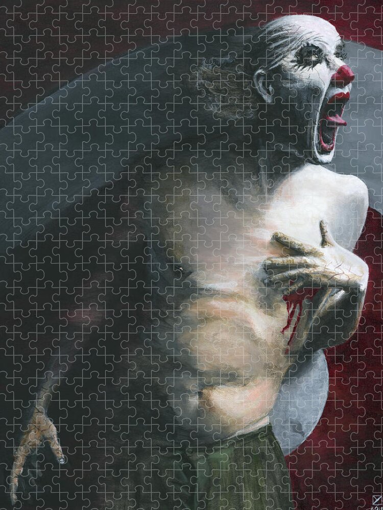 Clown Jigsaw Puzzle featuring the painting Target Practice by Matthew Mezo
