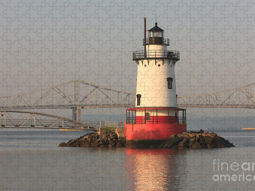 Clarence Holmes Jigsaw Puzzle featuring the photograph Tarrytown Lighthouse and Tappan Zee Bridge IV by Clarence Holmes