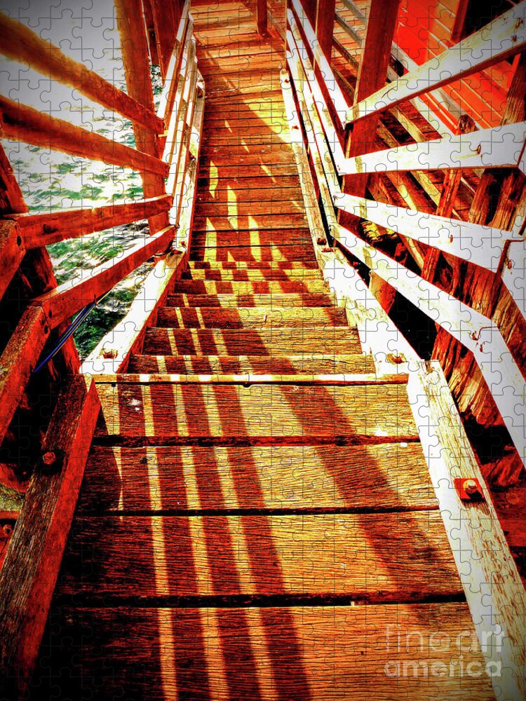 Tathra Fishing Wharf Timber Stairs Jigsaw Puzzle featuring the photograph Tathra Wharf Stairs by Lexa Harpell