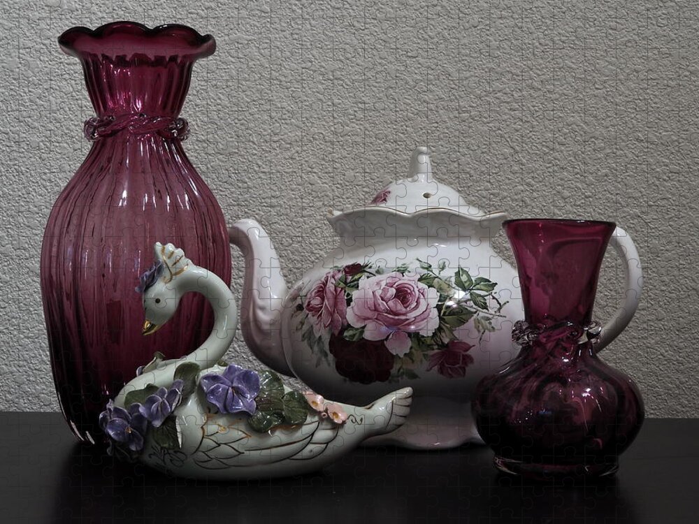 Tea Pot Jigsaw Puzzle featuring the photograph Tea Pot and Cranberry Glass by Richard Thomas