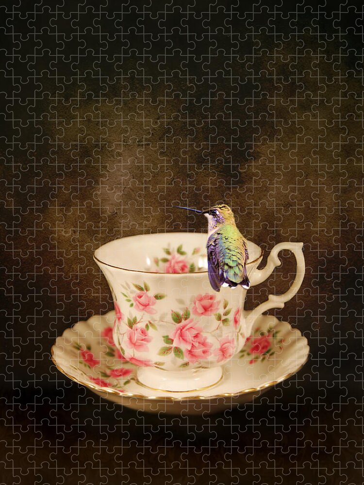 Hummingbird Jigsaw Puzzle featuring the photograph Tea Time With a Hummingbird by Jai Johnson