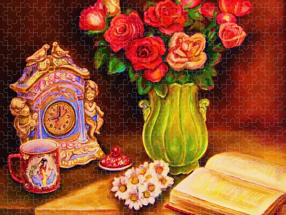 Impressionism Jigsaw Puzzle featuring the painting Teacup And Roses by Carole Spandau