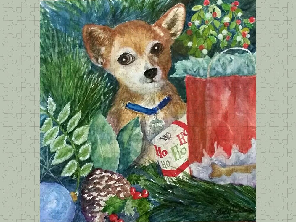 Chihuahua Jigsaw Puzzle featuring the painting Puppy Under the Tree by Cheryl Wallace