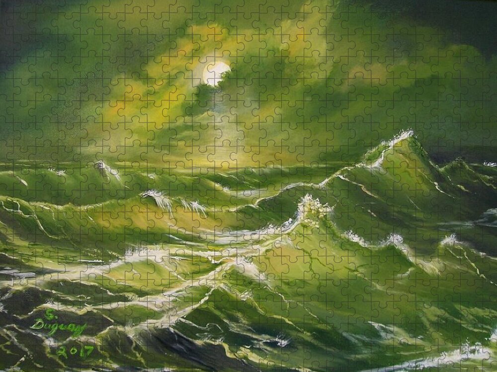Mostly Green Jigsaw Puzzle featuring the painting Tempest by Sharon Duguay