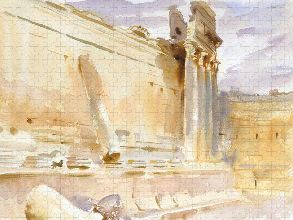 19h Century Art Jigsaw Puzzle featuring the drawing Temple of Bacchus, Baalbek by John Singer Sargent