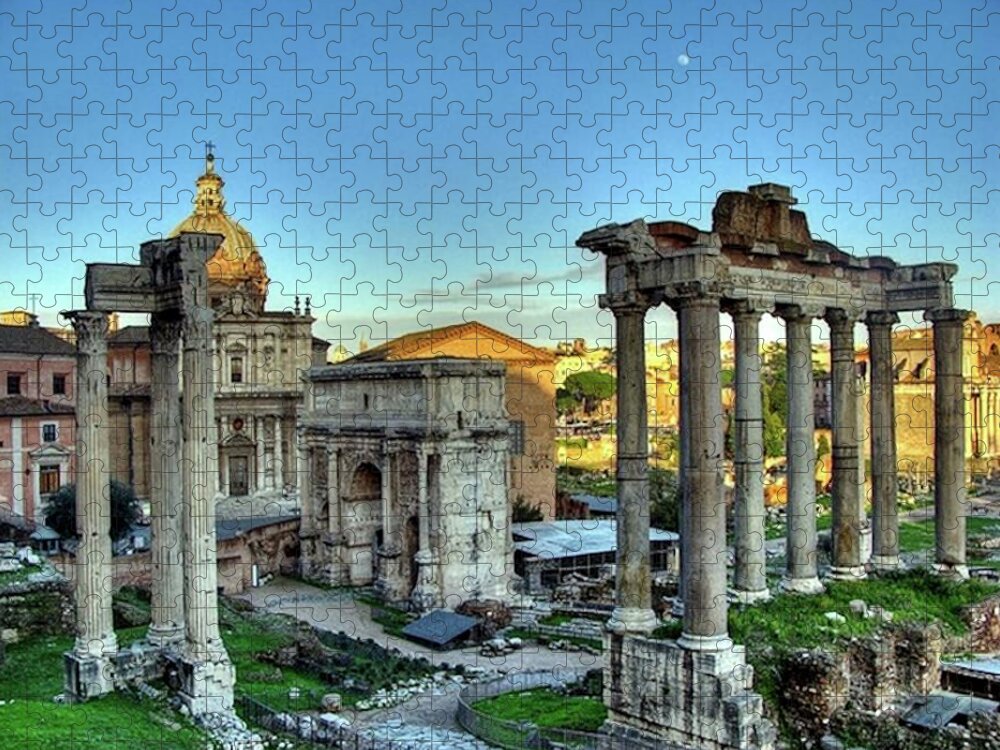 Temple Jigsaw Puzzle featuring the painting Temple of Saturn by Troy Caperton