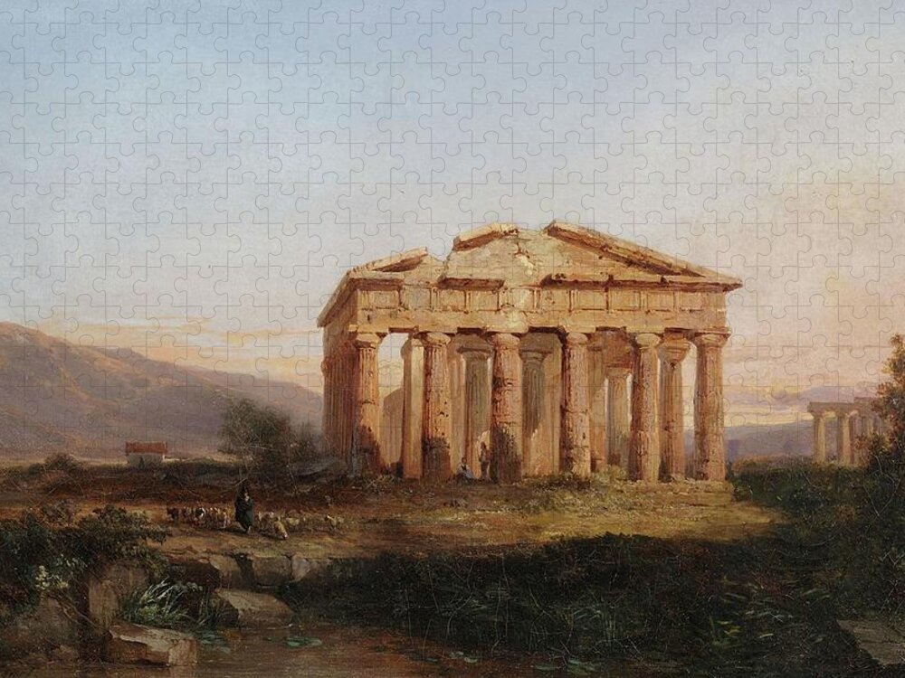Temple Jigsaw Puzzle featuring the painting Temples of Paestum by Jules Louis Philippe Coignet