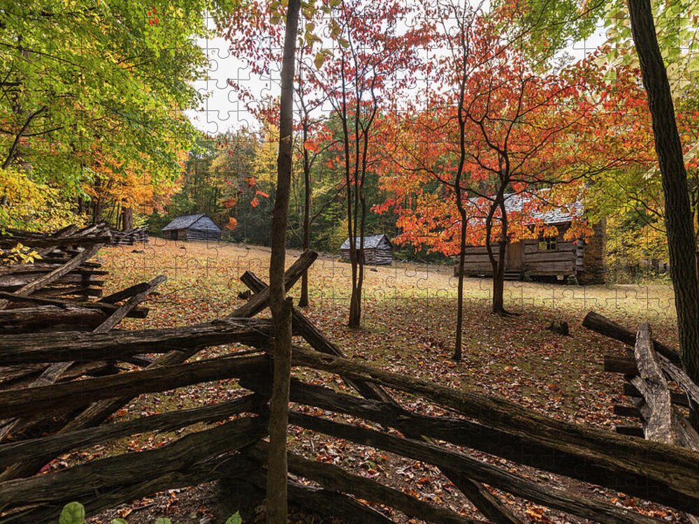 Fence Jigsaw Puzzle featuring the photograph Tennessee Mountain Cabins by Scott Slone