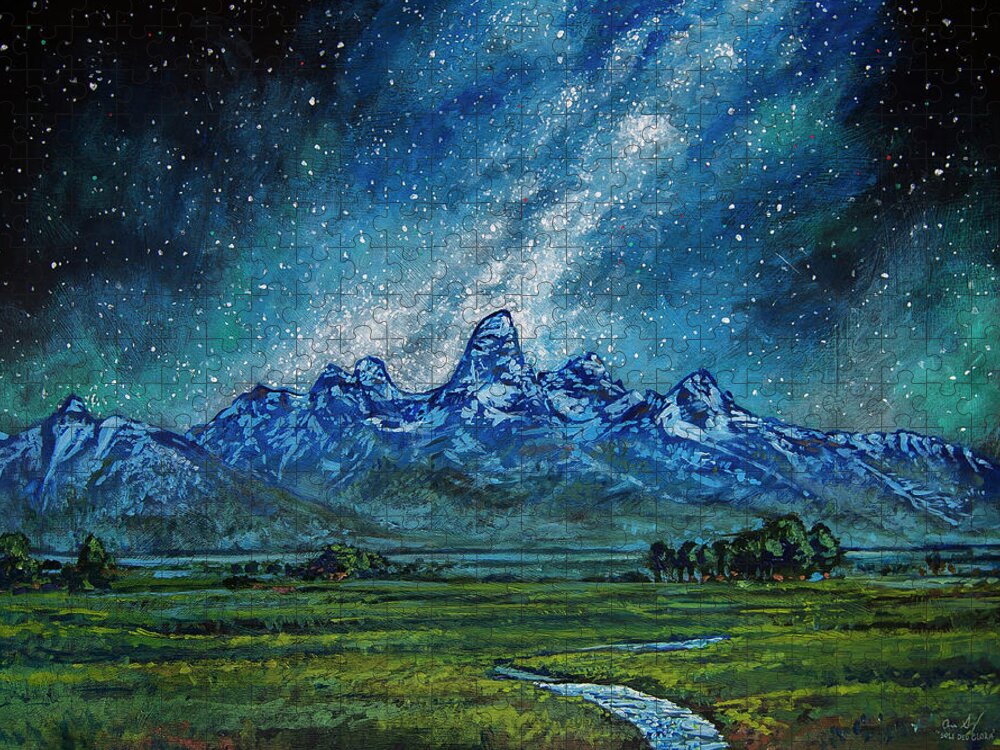 Grand Teton Jigsaw Puzzle featuring the painting Teton Milky Way by Aaron Spong