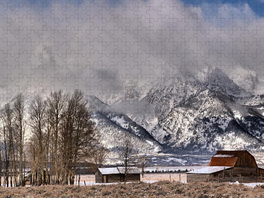 Mormon Row Jigsaw Puzzle featuring the photograph Teton Mormon Row Panorama by Adam Jewell