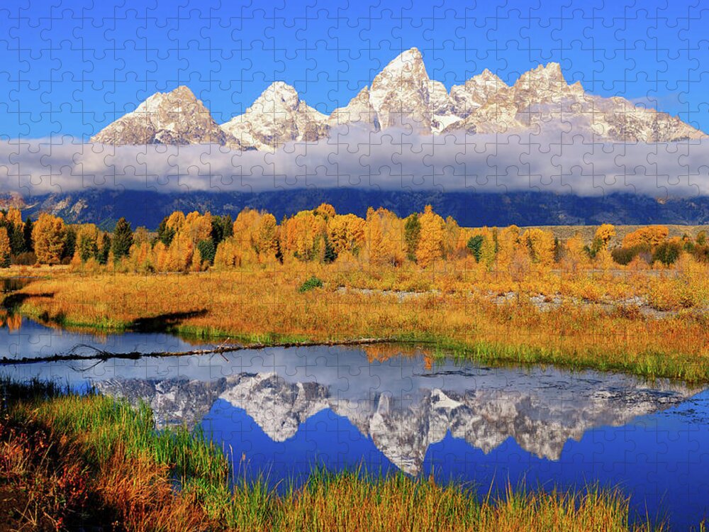 Tetons Jigsaw Puzzle featuring the photograph Teton Peaks Reflections by Greg Norrell