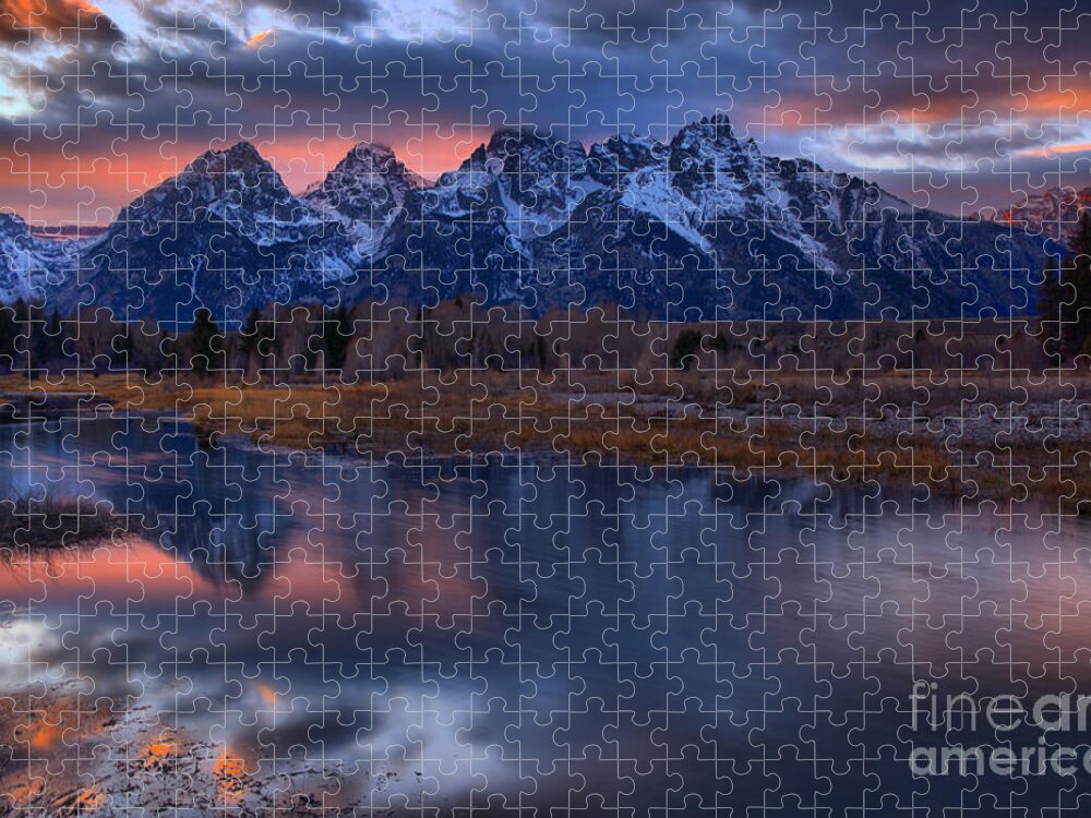 Grand Teton National Park Jigsaw Puzzle featuring the photograph Teton Sunset Kickoff by Adam Jewell