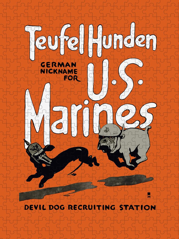 Marine Corps Puzzle featuring the painting Teufel Hunden - German Nickname For US Marines by War Is Hell Store