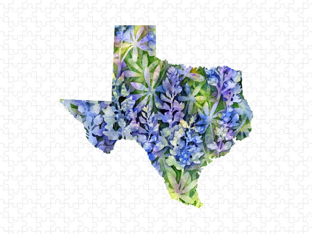 Texas Jigsaw Puzzle featuring the painting Texas Blue Texas Map on White by Hailey E Herrera