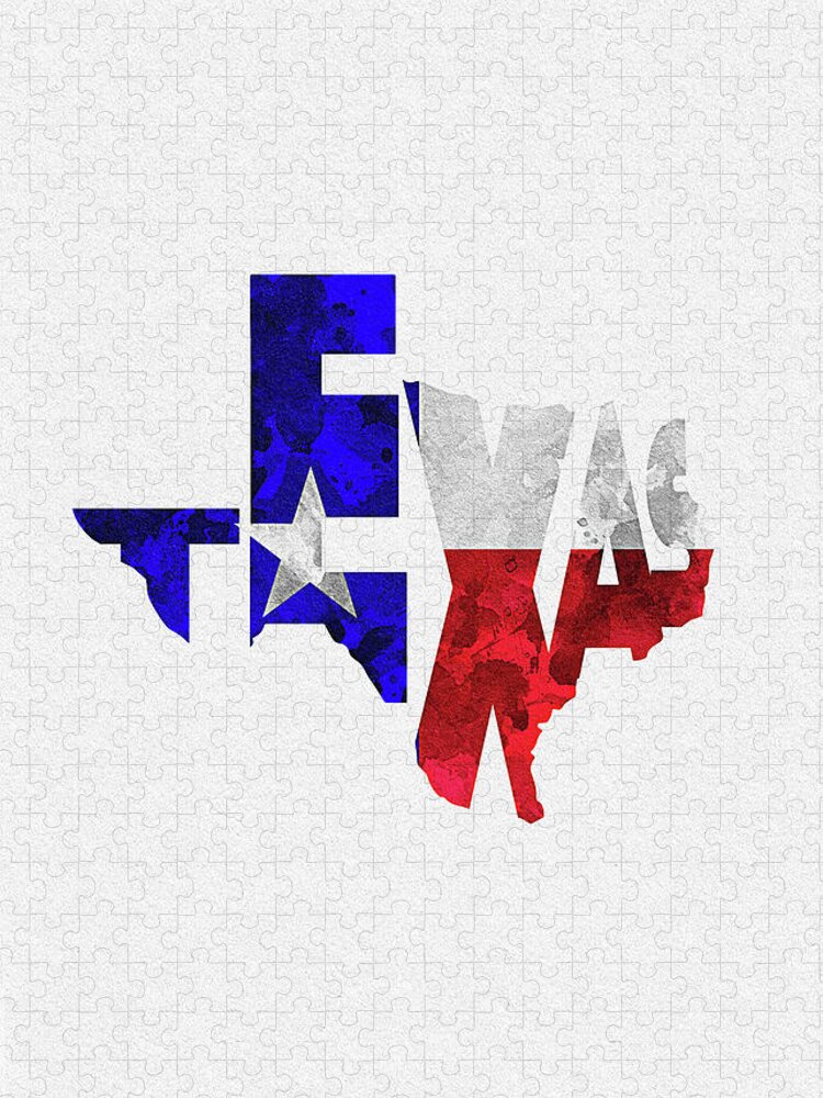 Texas Jigsaw Puzzle featuring the digital art Texas Typographic Map Flag by Inspirowl Design