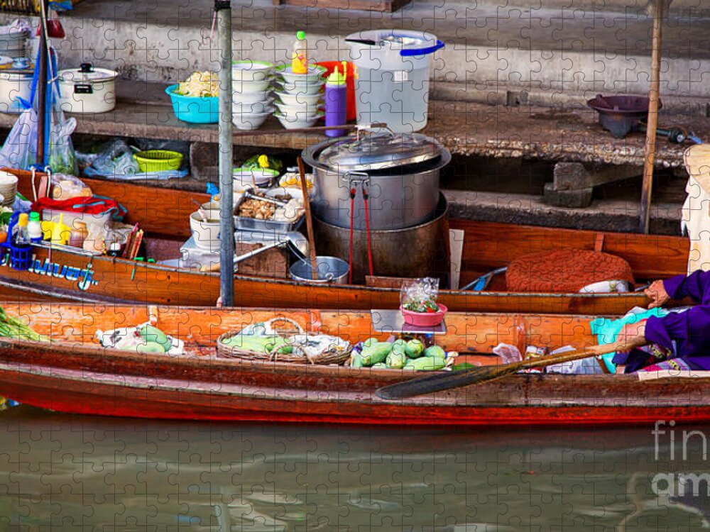 Thailand's Floating Market Jigsaw Puzzle featuring the photograph Thailand's Floating Market by Rene Triay FineArt Photos