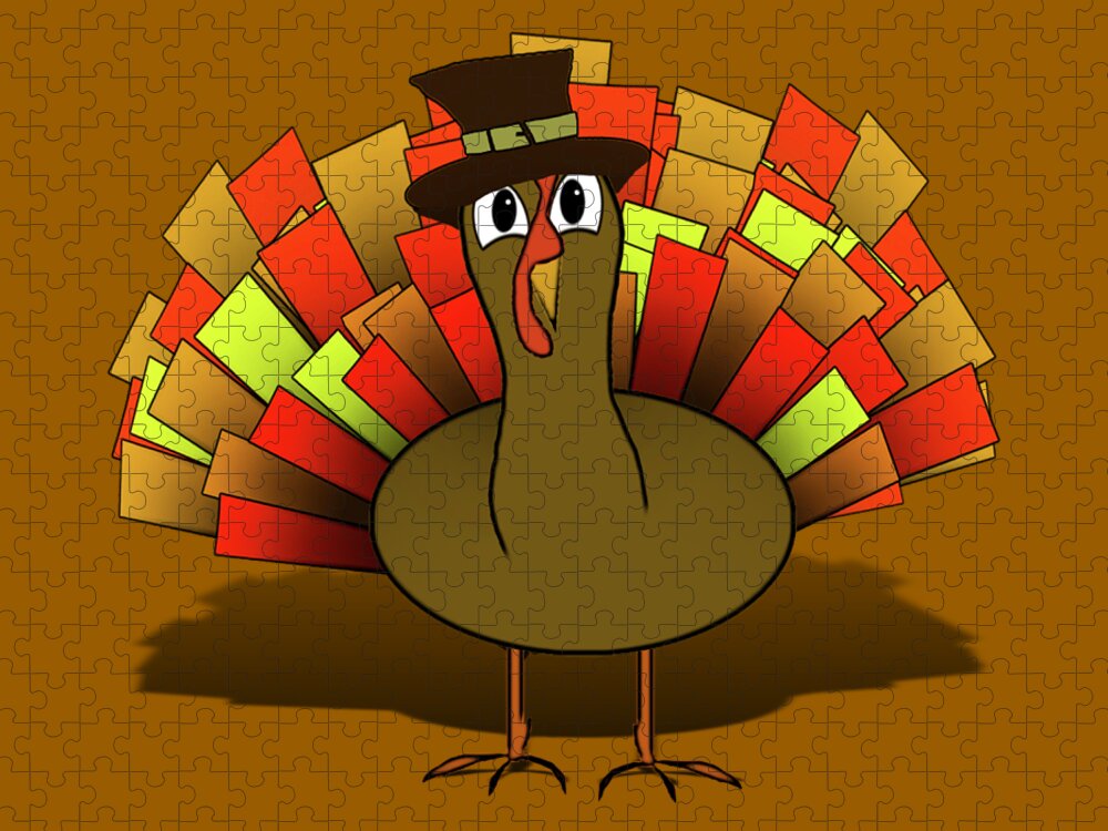 Turkey Jigsaw Puzzle featuring the digital art Thanksgiving Turkey Pilgrim by Gravityx9  Designs