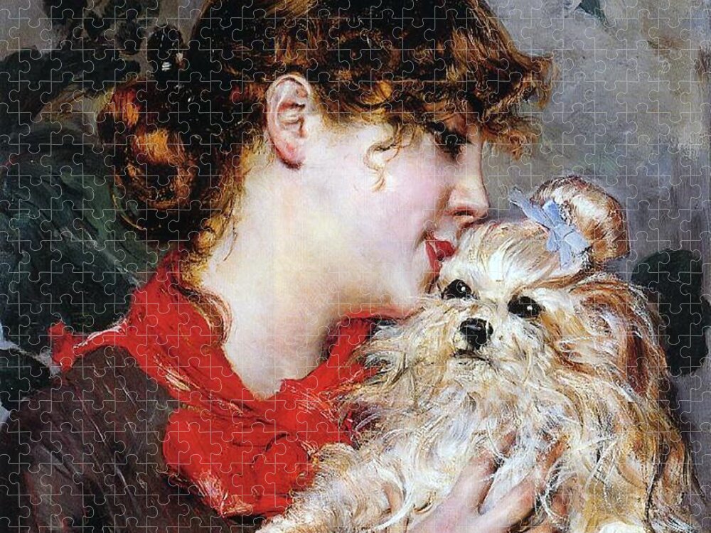 Boldini Jigsaw Puzzle featuring the painting The actress Rejane and her dog by Giovanni Boldini