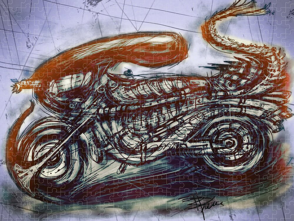 Motorcycle Jigsaw Puzzle featuring the mixed media The Alien Bike by Russell Pierce
