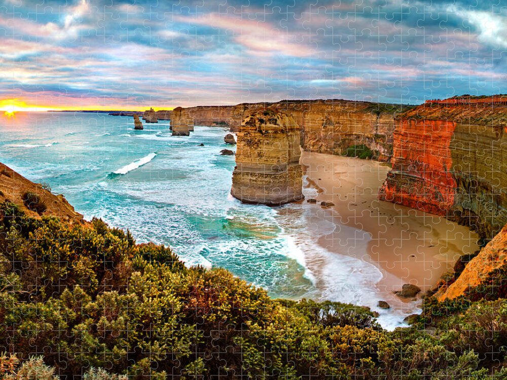 12 Apostles Jigsaw Puzzle featuring the photograph The Apostles Sunset by Az Jackson
