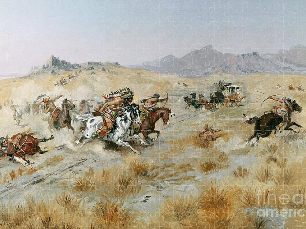 Bows Jigsaw Puzzle featuring the painting The Attack by Charles Marion Russell