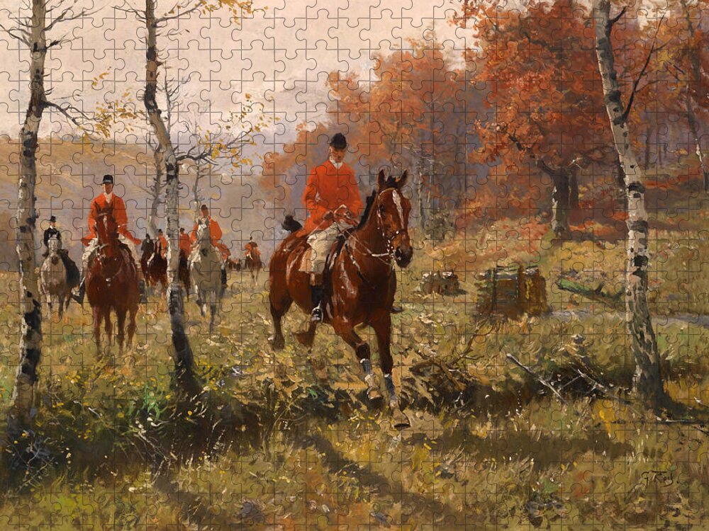 Painting Jigsaw Puzzle featuring the painting The Autumn Hunt by Mountain Dreams