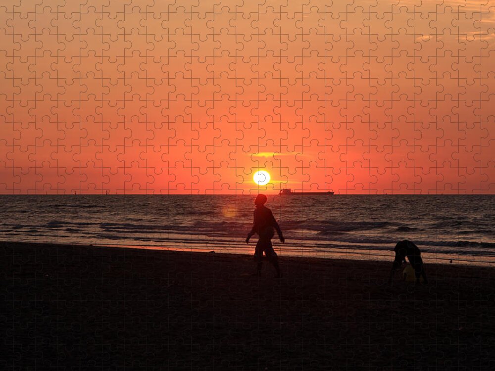 Aidan Moran Jigsaw Puzzle featuring the photograph The Beach At Sunset by Aidan Moran