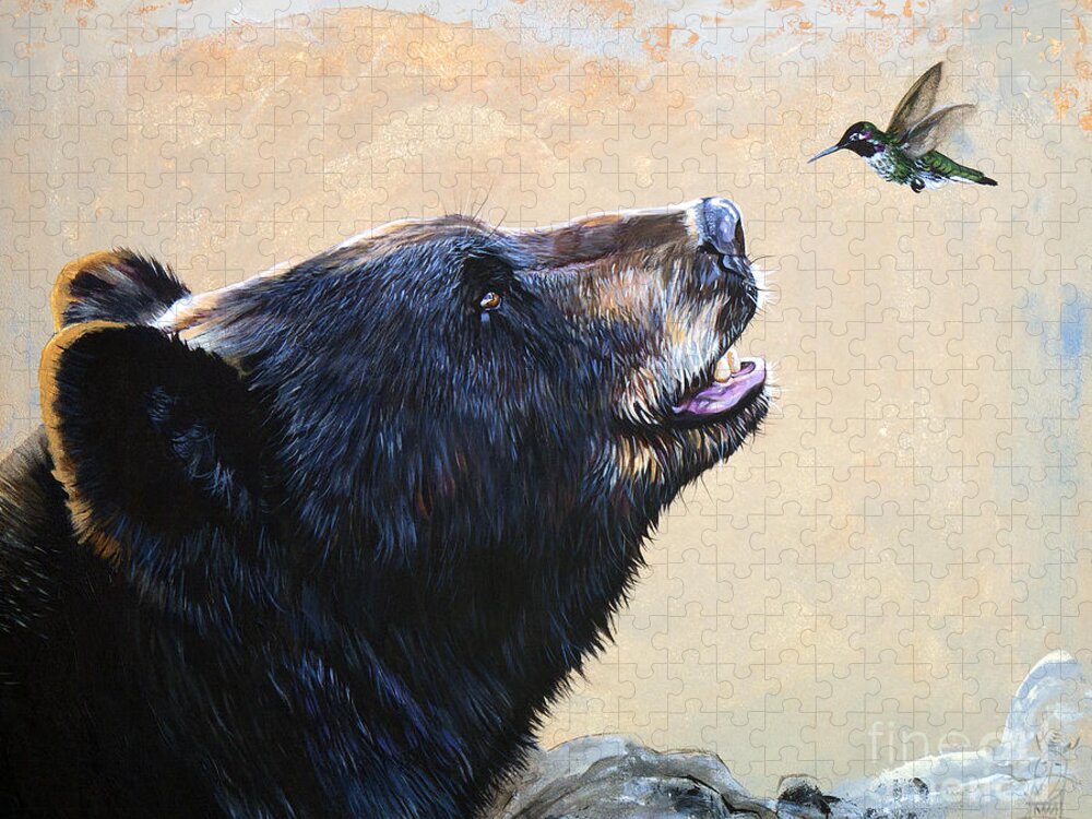 Bear Jigsaw Puzzle featuring the painting The Bear and the Hummingbird by J W Baker