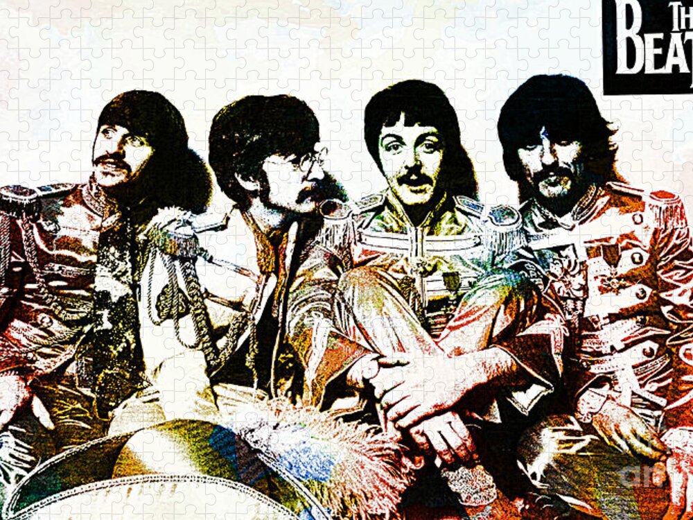 The Beatles Jigsaw Puzzle featuring the drawing The Beatles--Sargent Peppers Lonely Hearts Club Band by Ian Gledhill