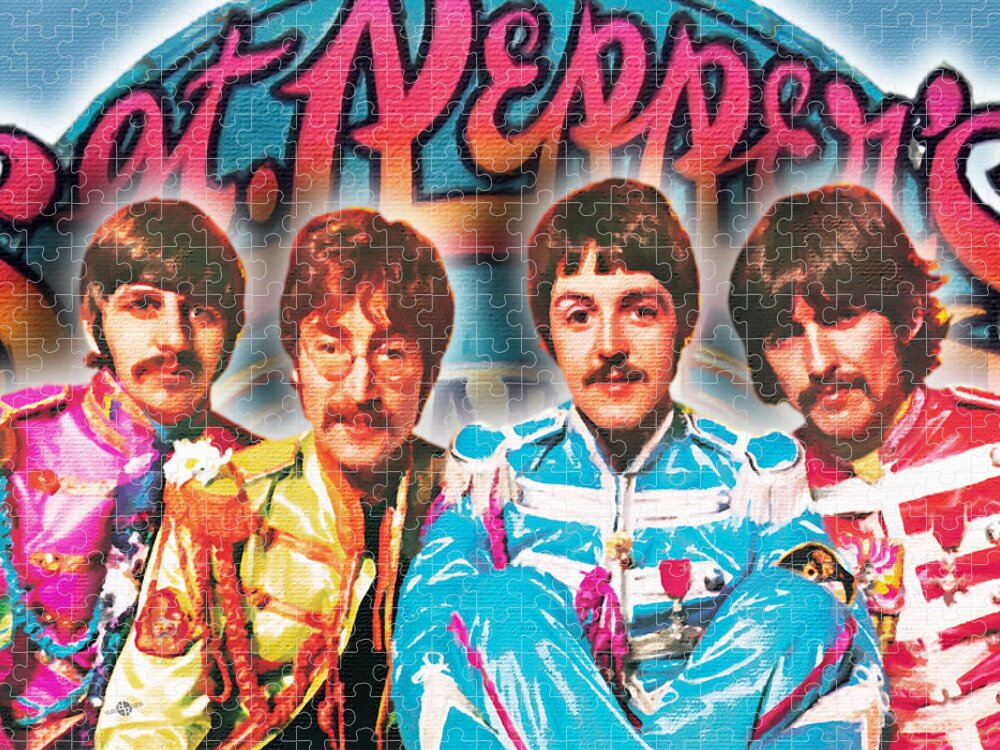 The Beatles Jigsaw Puzzle featuring the painting The Beatles Sgt. Pepper's Lonely Hearts Club Band Painting And Logo 1967 Color by Tony Rubino