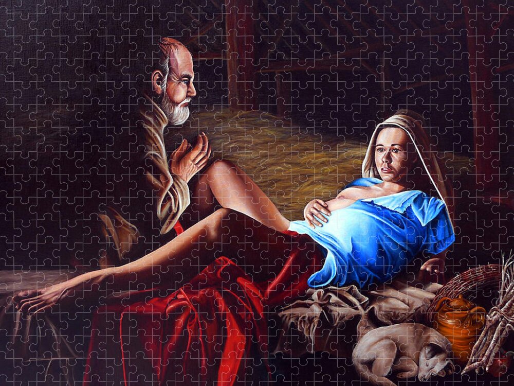 Virgin Mary Jigsaw Puzzle featuring the painting The Birth by Vic Ritchey