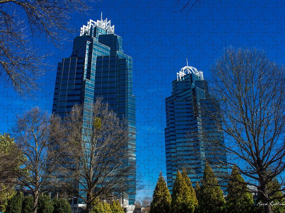 Reid Callaway Reflective Blues Jigsaw Puzzle featuring the photograph The Blues King and Queen Buildings Concourse by Reid Callaway
